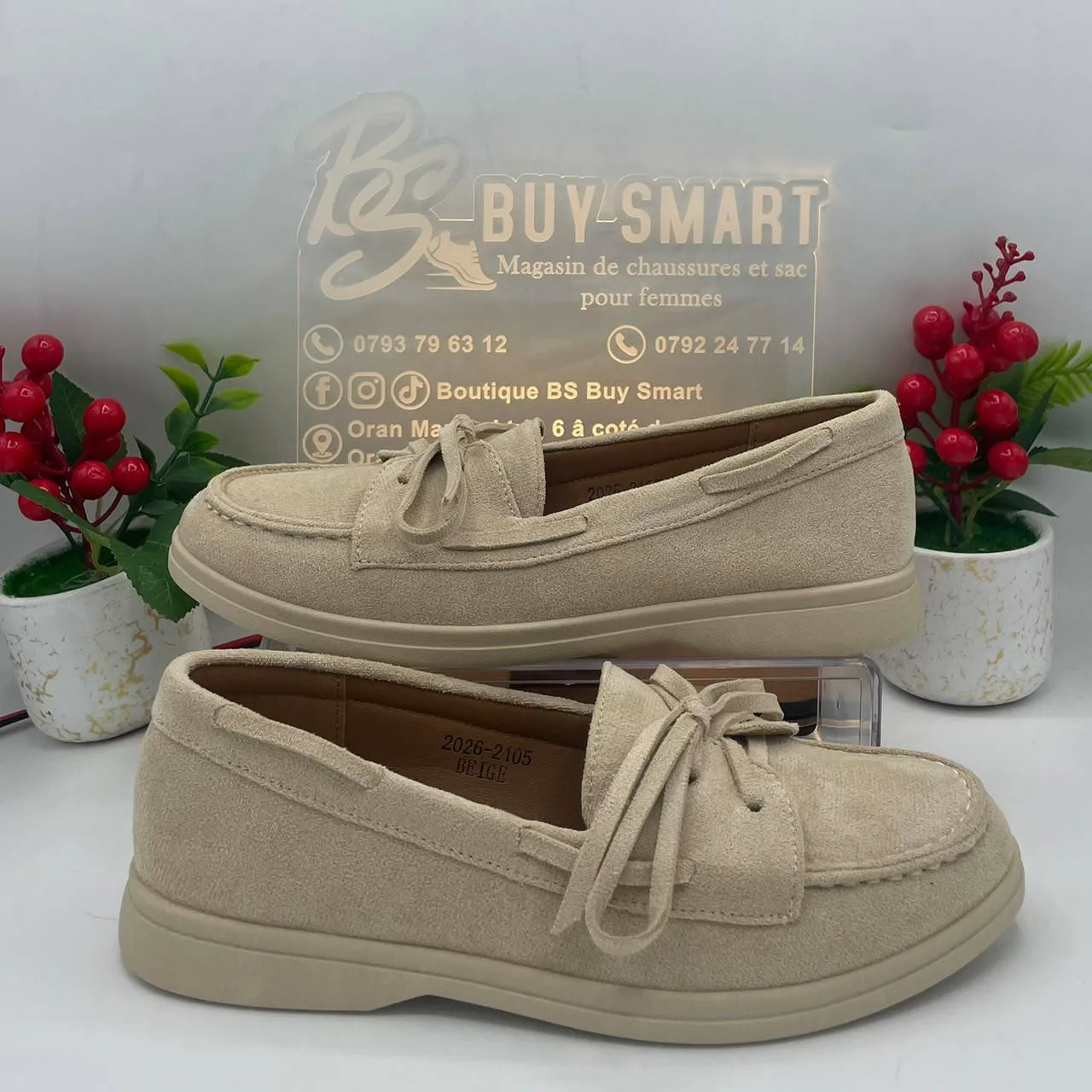 Mocassin Mulanka 2026-2105 femme beige en suède — Boutique BS
